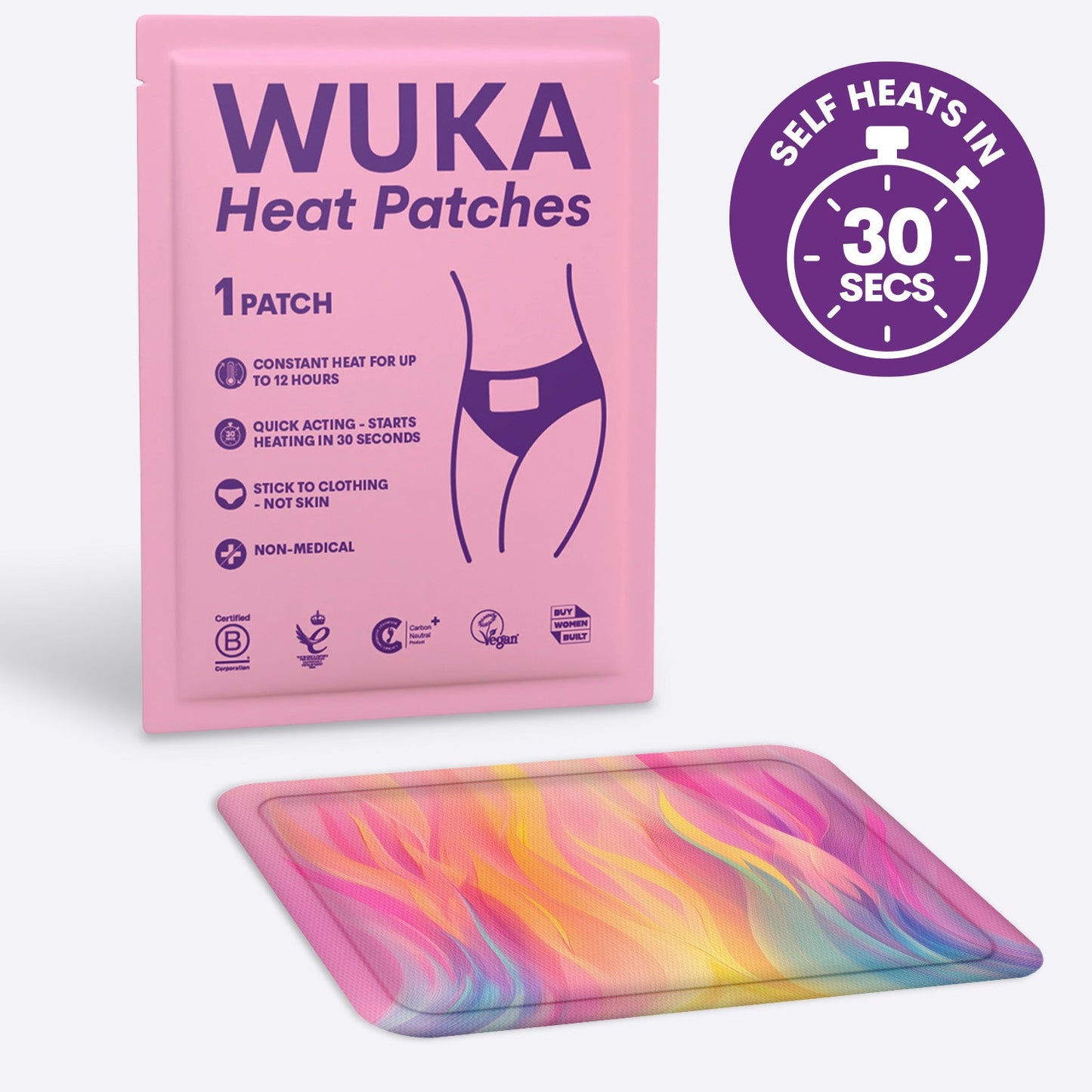 WUKA Self-Heating Patch Heat Relief External Use Multi-Colour Non-Medical Soothing Comfort heat Time 30 Seconds Lasts 12 hours Sachet and Patch