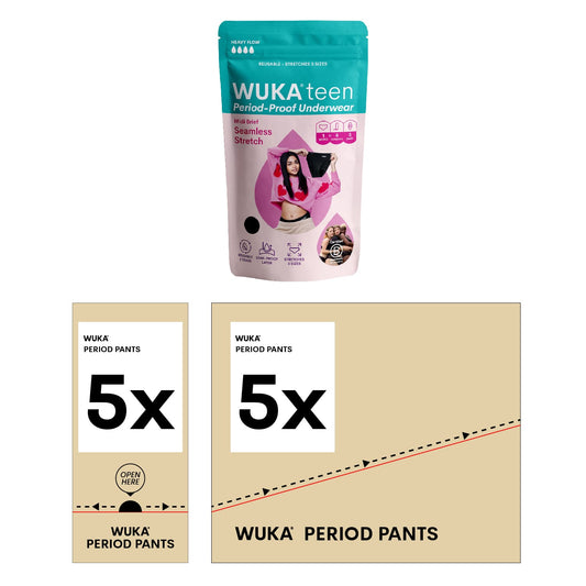WUKA Teen Stretch Seamless - Heavy flow - Black- 5 Pack SRP