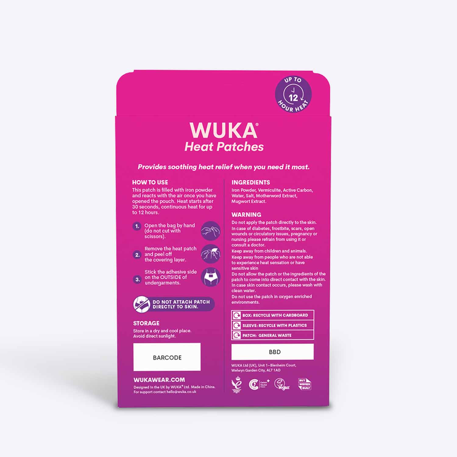 WUKA Self-Heating Patch Heat Relief External Use Multi-Colour Non-Medical Soothing Comfort heat Time 30 Seconds Lasts 12 hours Back Box